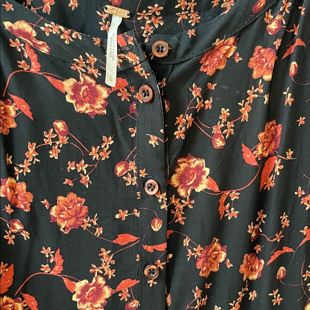 Free People Black and Orange Floral Button-Up Dress - Picture 6 of 10